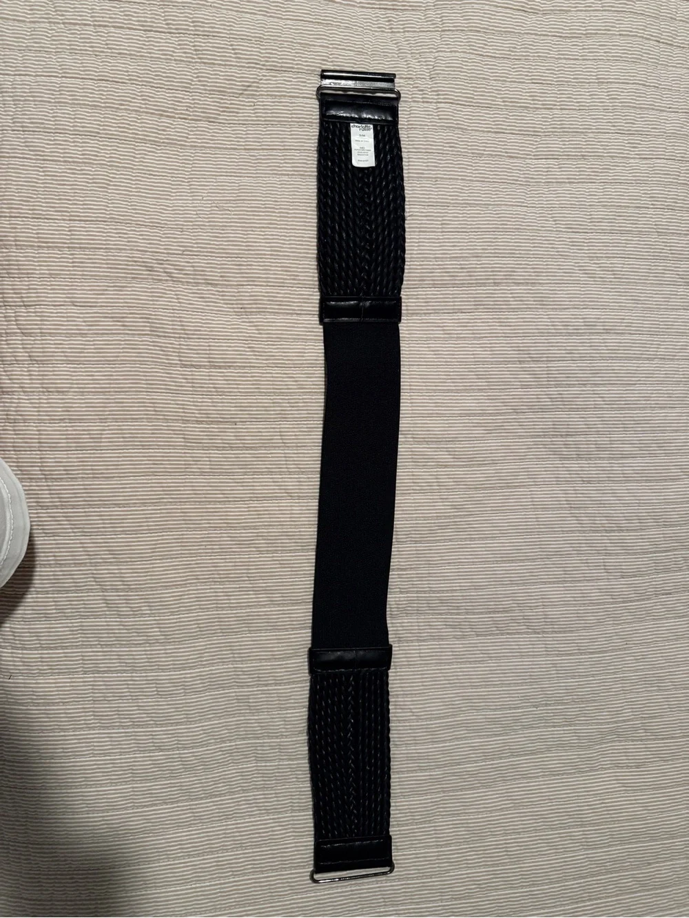 Black Braided Stretch Waist Belt with Metal Accents